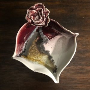 Handmade & hand painted ceramic ashtray with rose